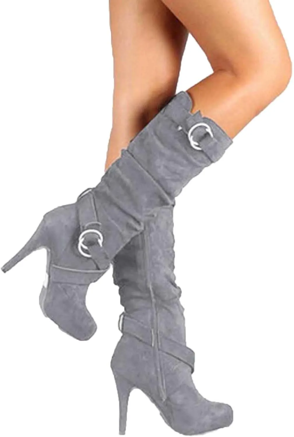 Women's Knee High Boots Platform High Heel Boots Mid Calf Dress Boots Side Zipper Round Toe Fashion Winter Boots