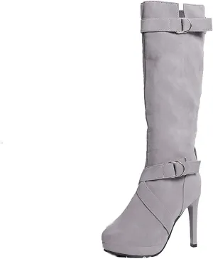 Women's Knee High Boots Platform High Heel Boots Mid Calf Dress Boots Side Zipper Round Toe Fashion Winter Boots