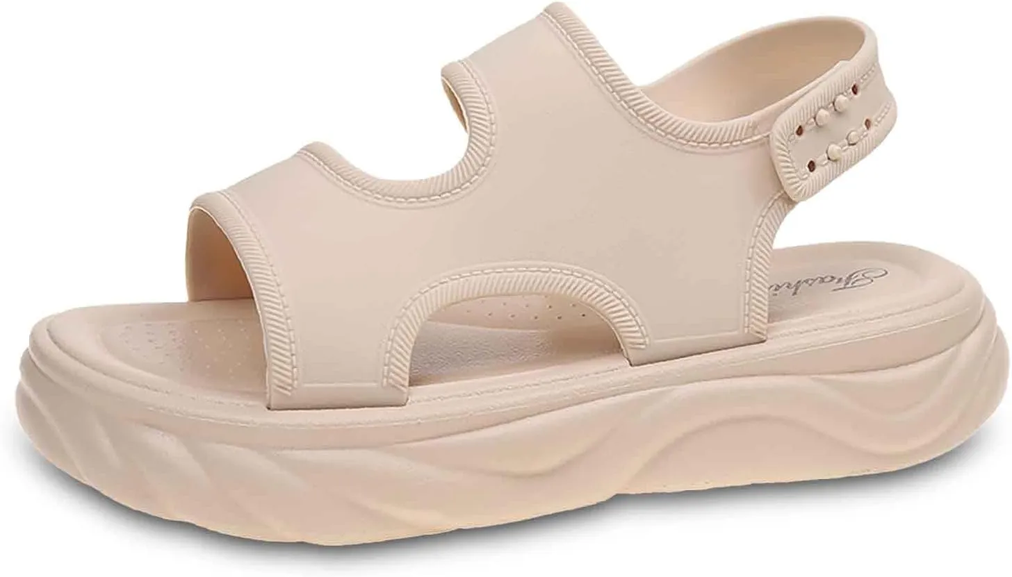 Women's Open Toe Platform Sport Sandals Summer Outdoor Wedge Orthotic Walking Casual Beach Sandals with Fuzz