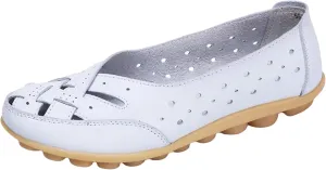 Womens Orthopedic Loafers in Breathable Leather Comfortable Hollow Soft Flats Sandals Summer Casual Slip-On Shoes Cutout Sole Slide Sports 2025 Comfort Sandals Out Round Toe Fashion Loafer