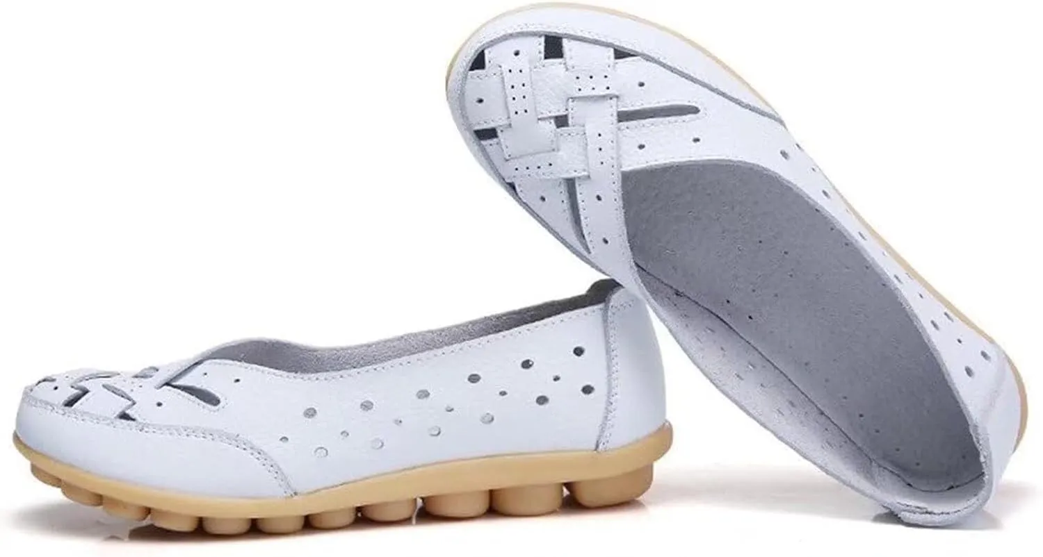 Womens Orthopedic Loafers in Breathable Leather Comfortable Hollow Soft Flats Sandals Summer Casual Slip-On Shoes Cutout Sole Slide Sports 2025 Comfort Sandals Out Round Toe Fashion Loafer