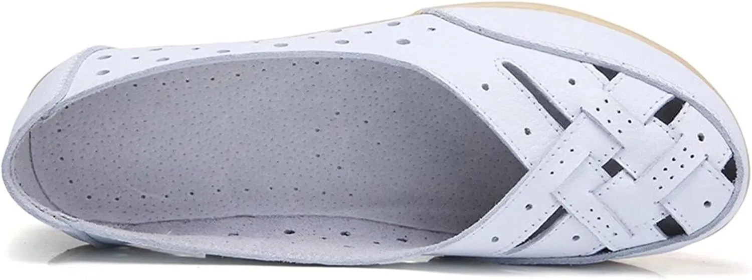 Womens Orthopedic Loafers in Breathable Leather Comfortable Hollow Soft Flats Sandals Summer Casual Slip-On Shoes Cutout Sole Slide Sports 2025 Comfort Sandals Out Round Toe Fashion Loafer