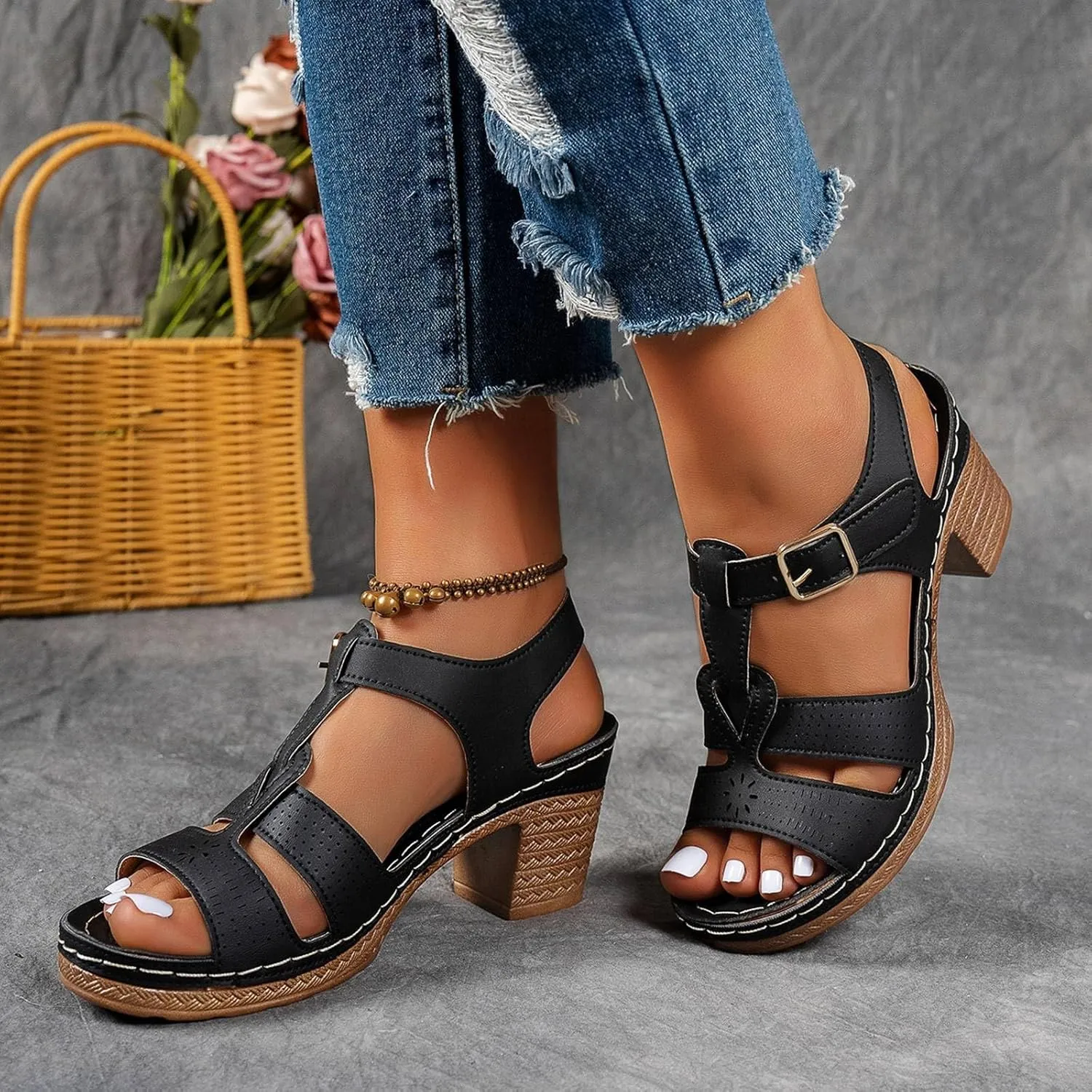 Women's Sandals Comfortable Toe Open Slip On High Heel Casual Footwear Sandals for Women with Heel Size 11