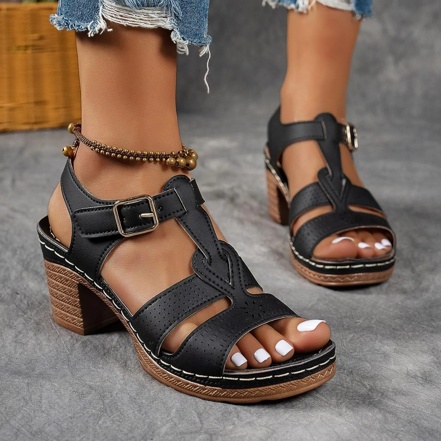 Women's Sandals Comfortable Toe Open Slip On High Heel Casual Footwear Sandals for Women with Heel Size 11