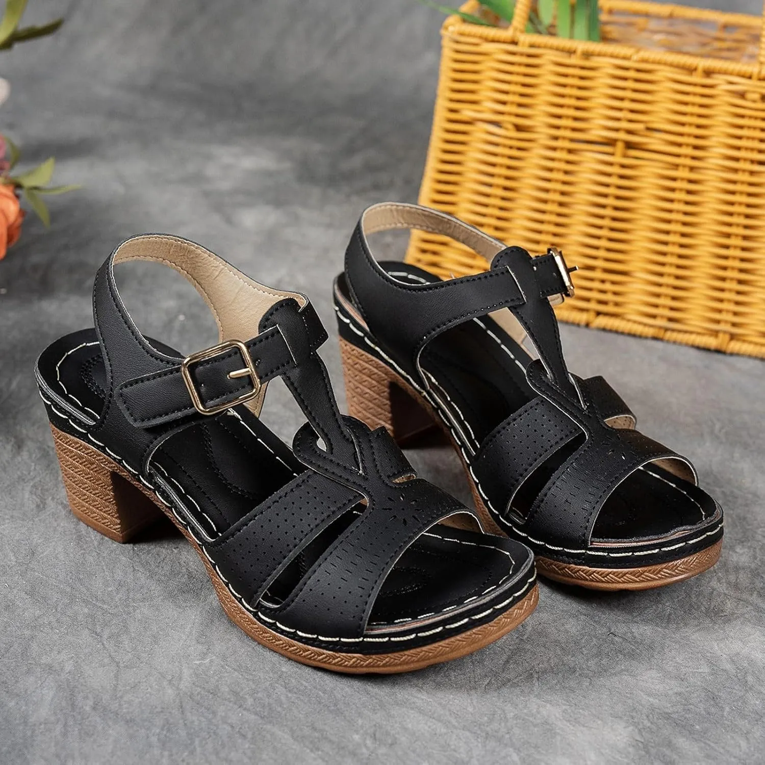 Women's Sandals Comfortable Toe Open Slip On High Heel Casual Footwear Sandals for Women with Heel Size 11