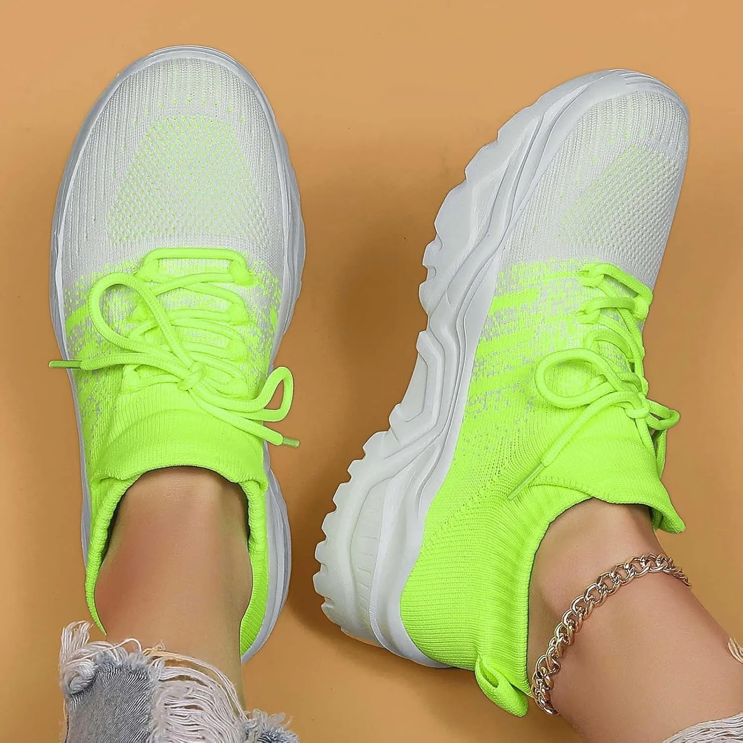 Women's Solid Color Fashion Four Season Lace Up Sneakers Solid Color Flying Woven Running Shoes Womens Rave Shoes