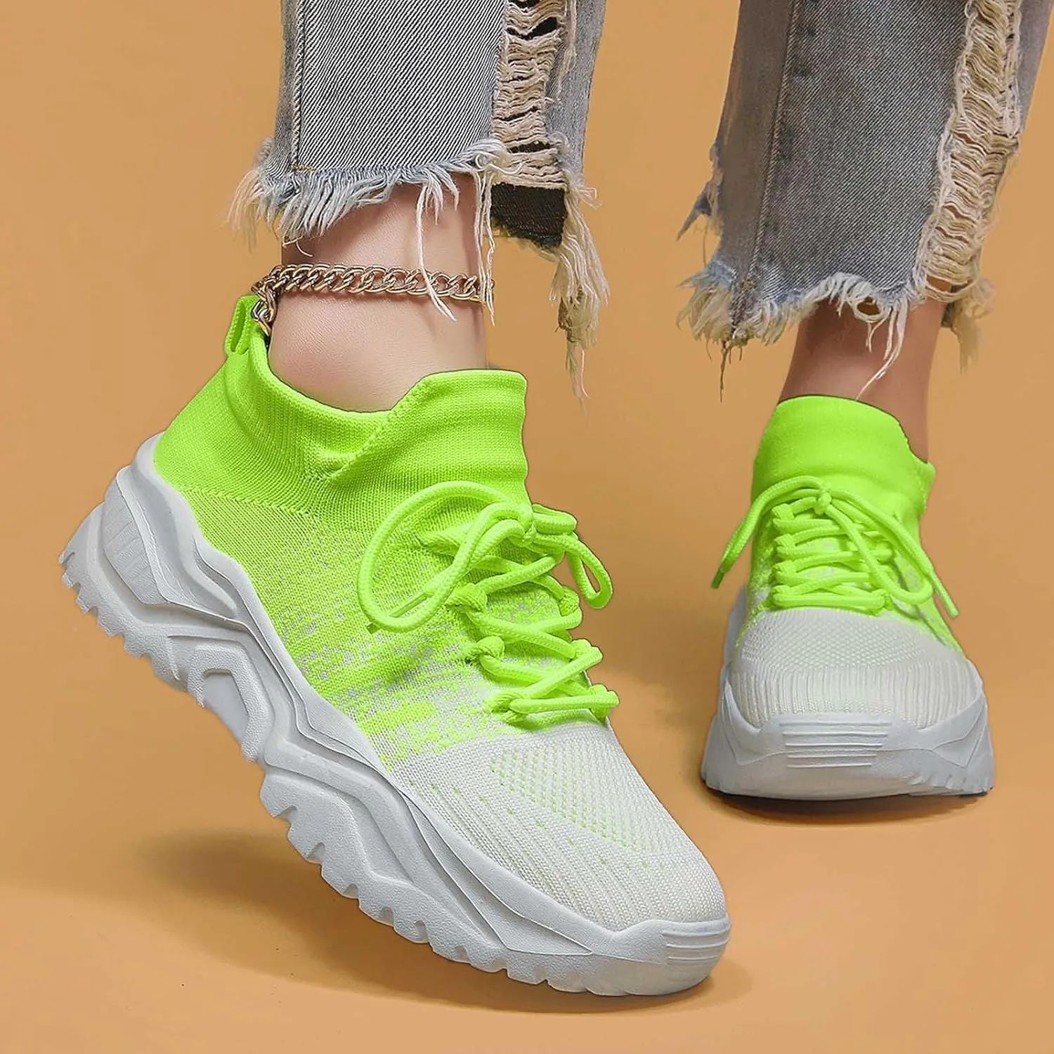 Women's Solid Color Fashion Four Season Lace Up Sneakers Solid Color Flying Woven Running Shoes Womens Rave Shoes