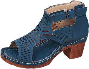 Women's Summer Fashion Leather Hollowed Out Platform Wedge Sandals Temperament Comfortable Womens Fuzzy Sandals Size 8