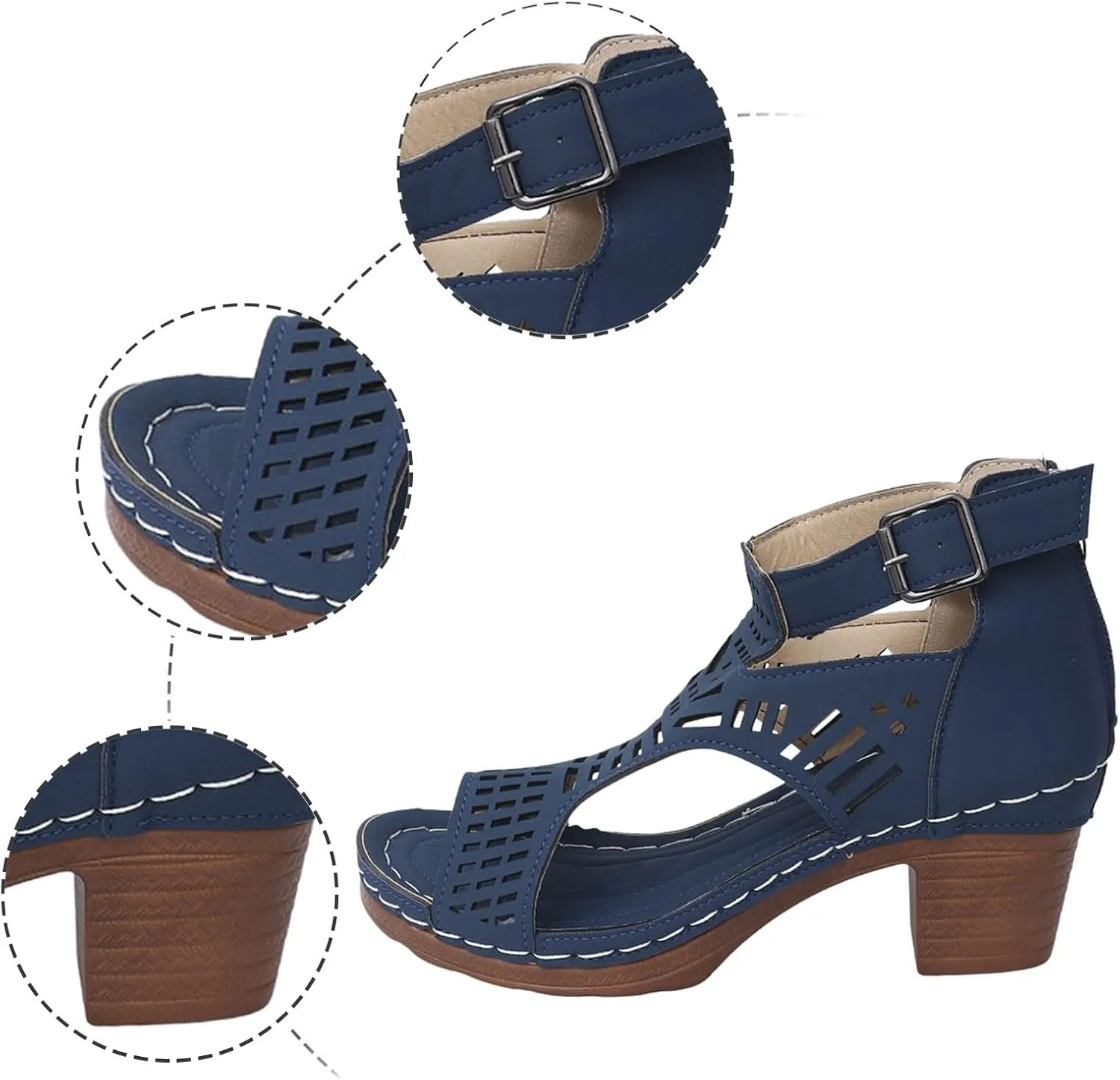 Women's Summer Fashion Leather Hollowed Out Platform Wedge Sandals Temperament Comfortable Womens Fuzzy Sandals Size 8