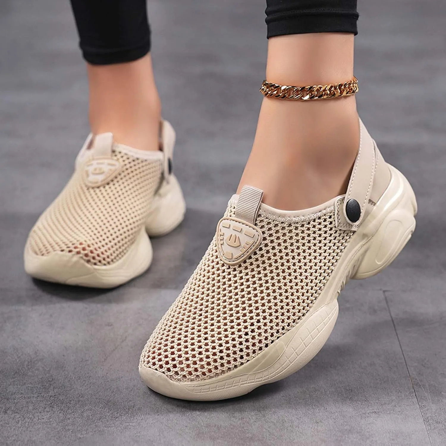 Women's Summer Knit Closed Toe Platform Sandals Breathable Slip On Casual Shoes For Beach Walking Yoga Travel