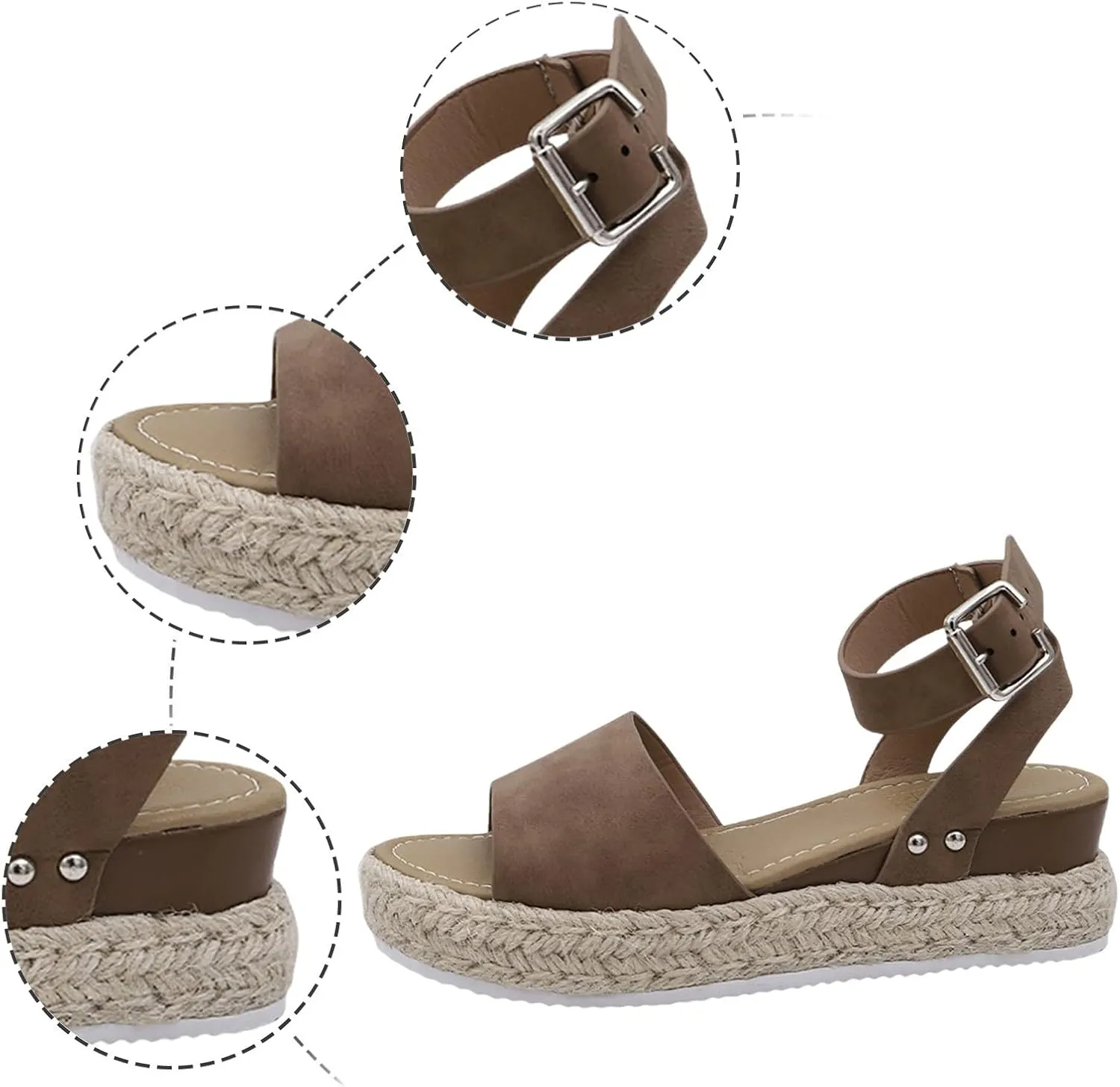 Women's Summer Sandals Open Toe Leather Wedge Heel Casual Outdoor Vacation Shoes Comfortable For Jeans And Dresses