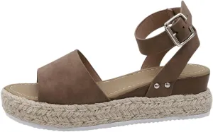 Women's Summer Sandals Open Toe Leather Wedge Heel Casual Outdoor Vacation Shoes Comfortable For Jeans And Dresses