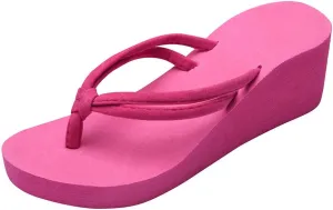 Women's Summer Thong Sandals Platform Flip Flop Arch Support Comfortable Soft Cushion Wedge Flip Flops (Hot Pink, 7)