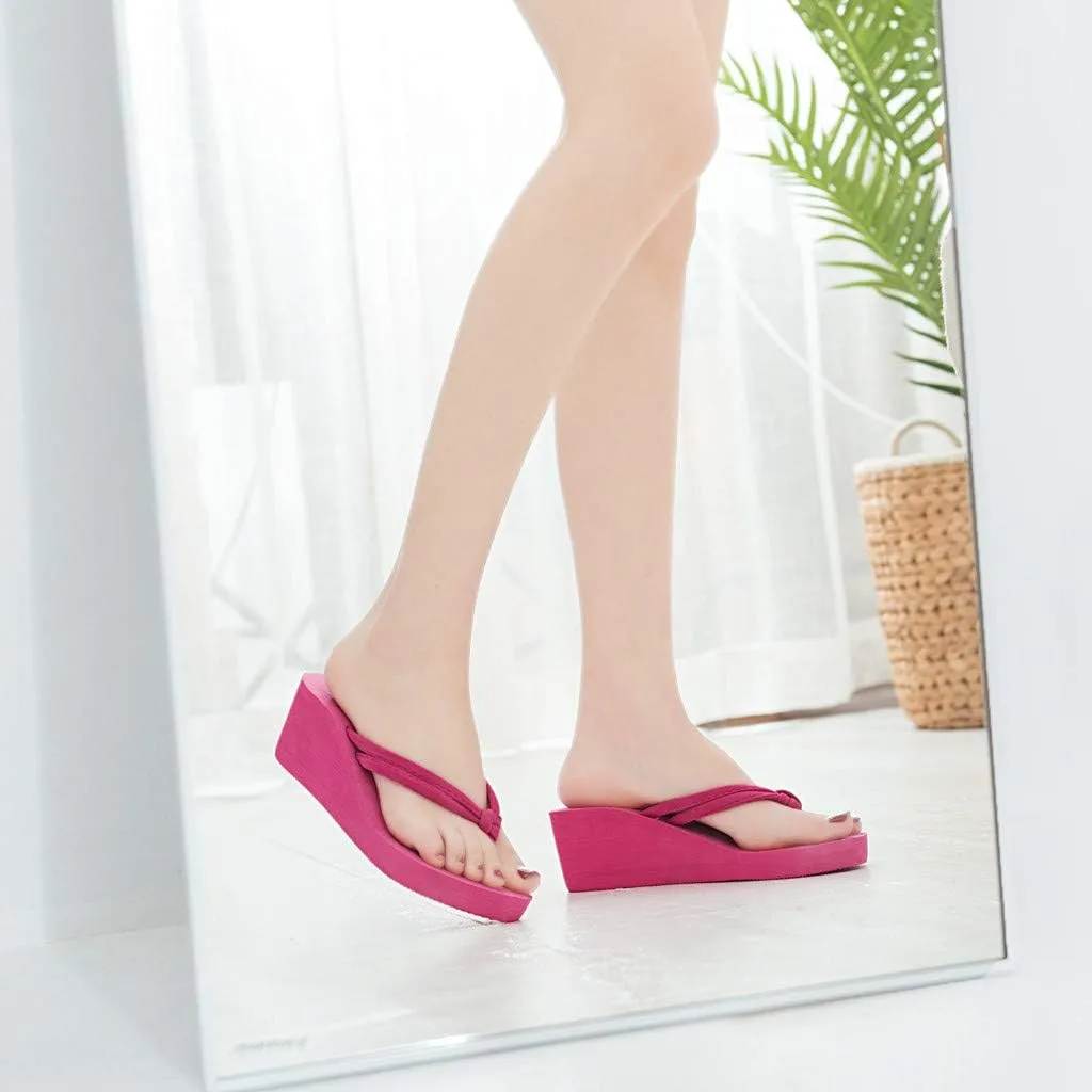 Women's Summer Thong Sandals Platform Flip Flop Arch Support Comfortable Soft Cushion Wedge Flip Flops (Hot Pink, 7)