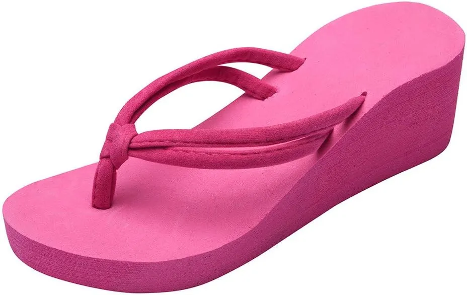Women's Summer Thong Sandals Platform Flip Flop Arch Support Comfortable Soft Cushion Wedge Flip Flops (Hot Pink, 7)