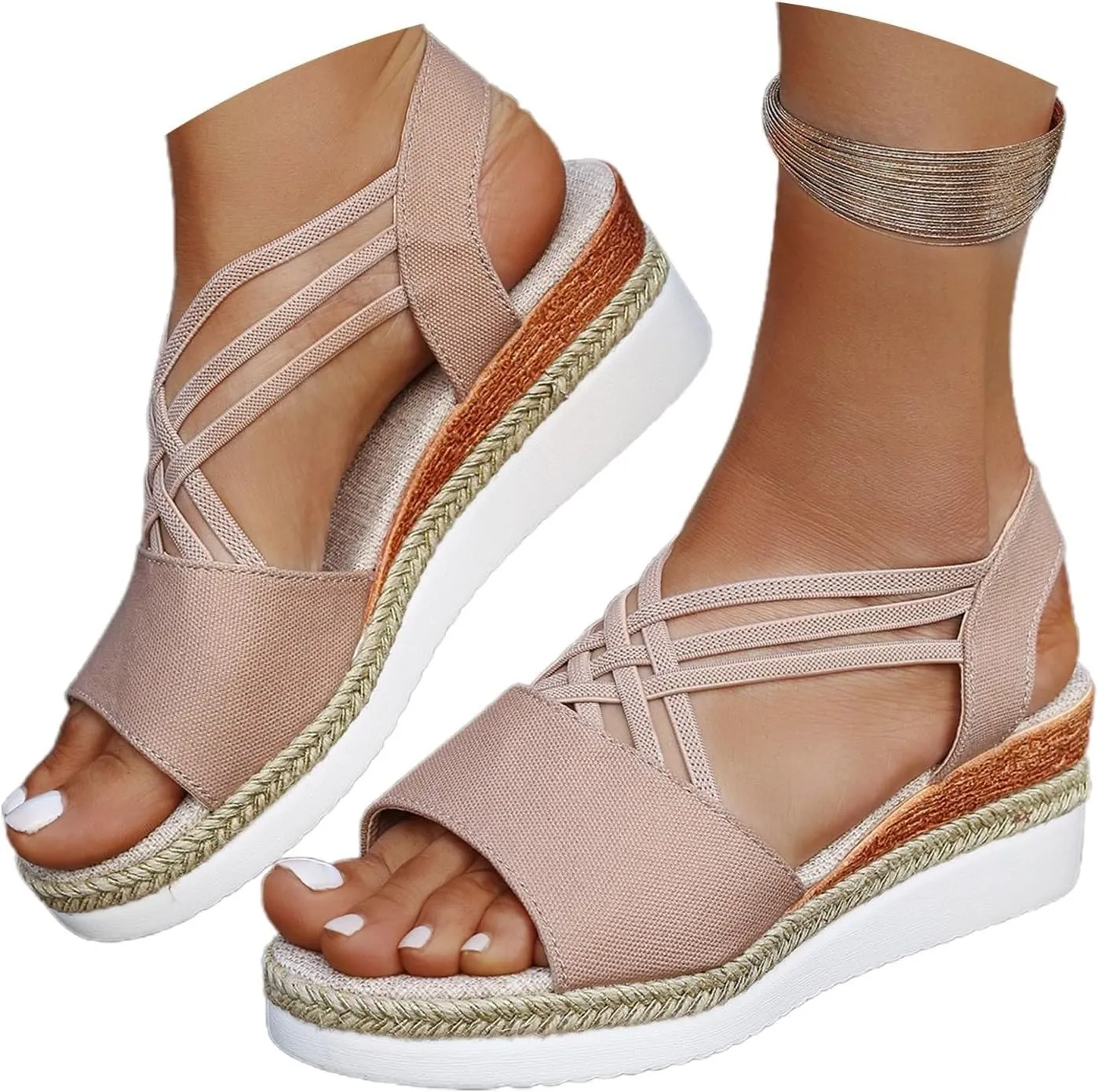 Women's Summer Wedge Sandals Open Toe Comfortable Ankle Strap Dressy Espadrille Platform Heels Casual Orthopedic