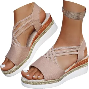 Women's Summer Wedge Sandals Open Toe Comfortable Ankle Strap Dressy Espadrille Platform Heels Casual Orthopedic