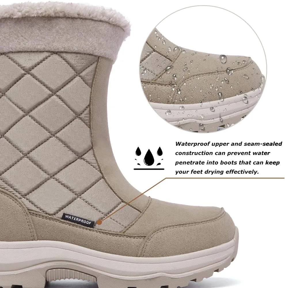 Women's Waterproof Winter Snow Boots Warm Comfortable with Side Zipper - 2024 Fashion Lightweight Hiking boots for Cold Weather Insulated Mid Calf Military Booties