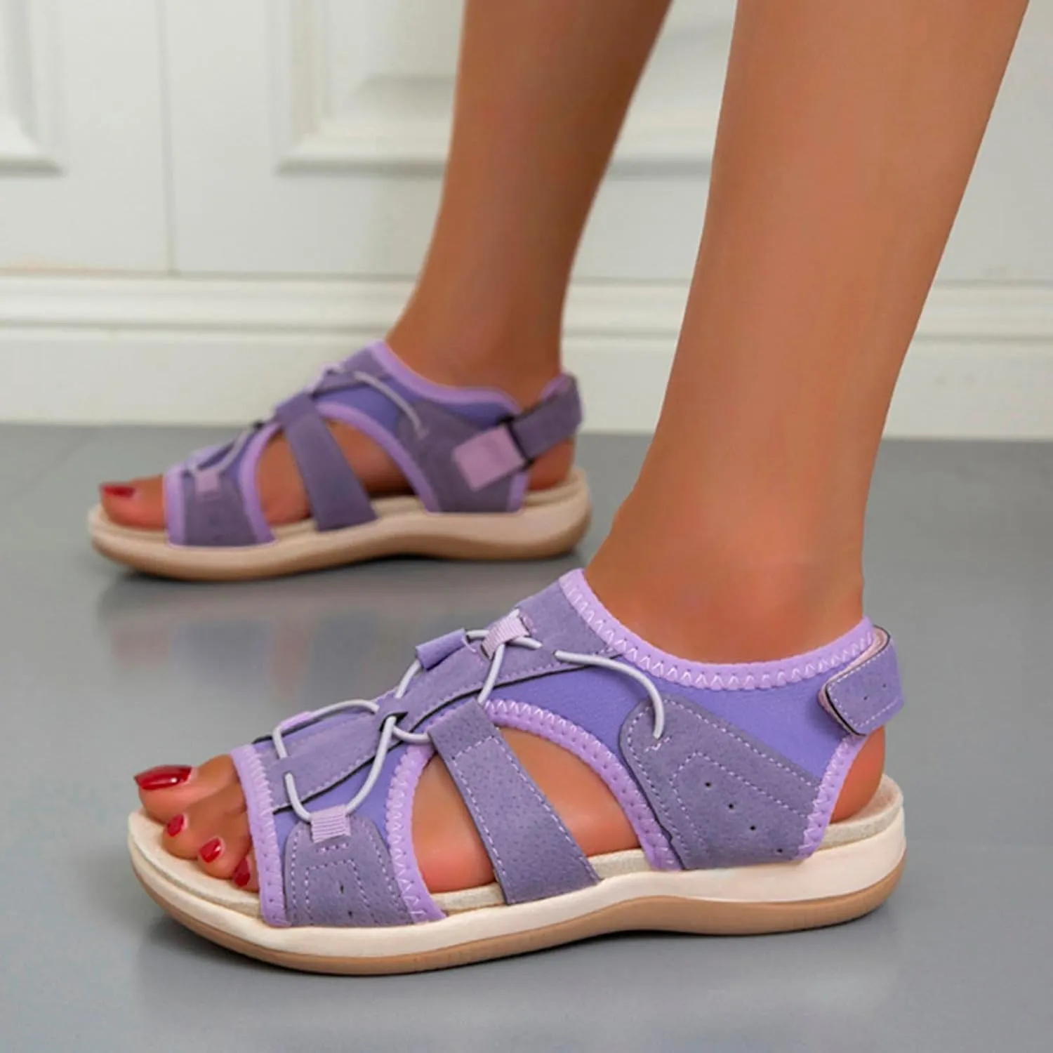 Women's Wedge Heel With Arch Support Low Top Round Toe Casual Sandals For Hiking Outdoor Walking Summer Platform Athletic Shoes Women
