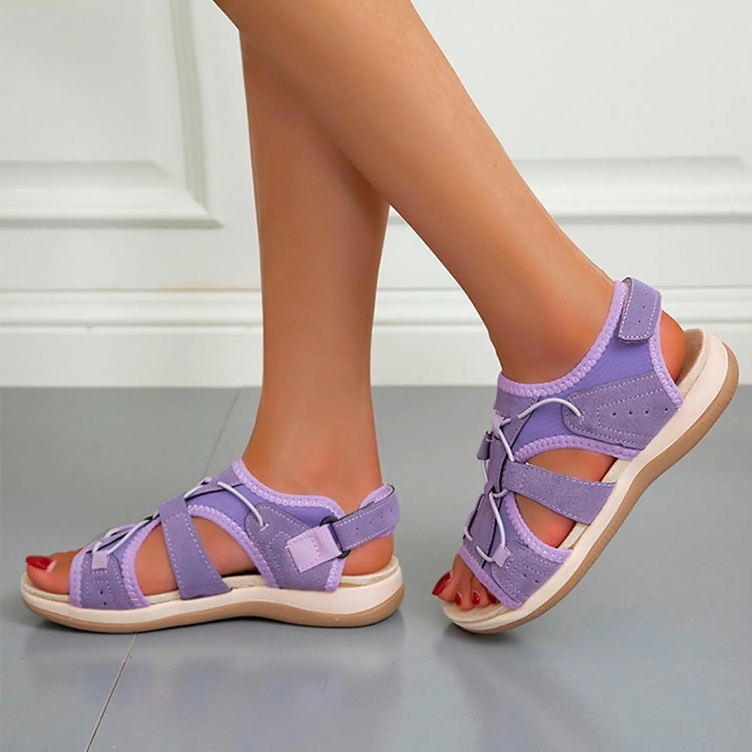 Women's Wedge Heel With Arch Support Low Top Round Toe Casual Sandals For Hiking Outdoor Walking Summer Platform Athletic Shoes Women