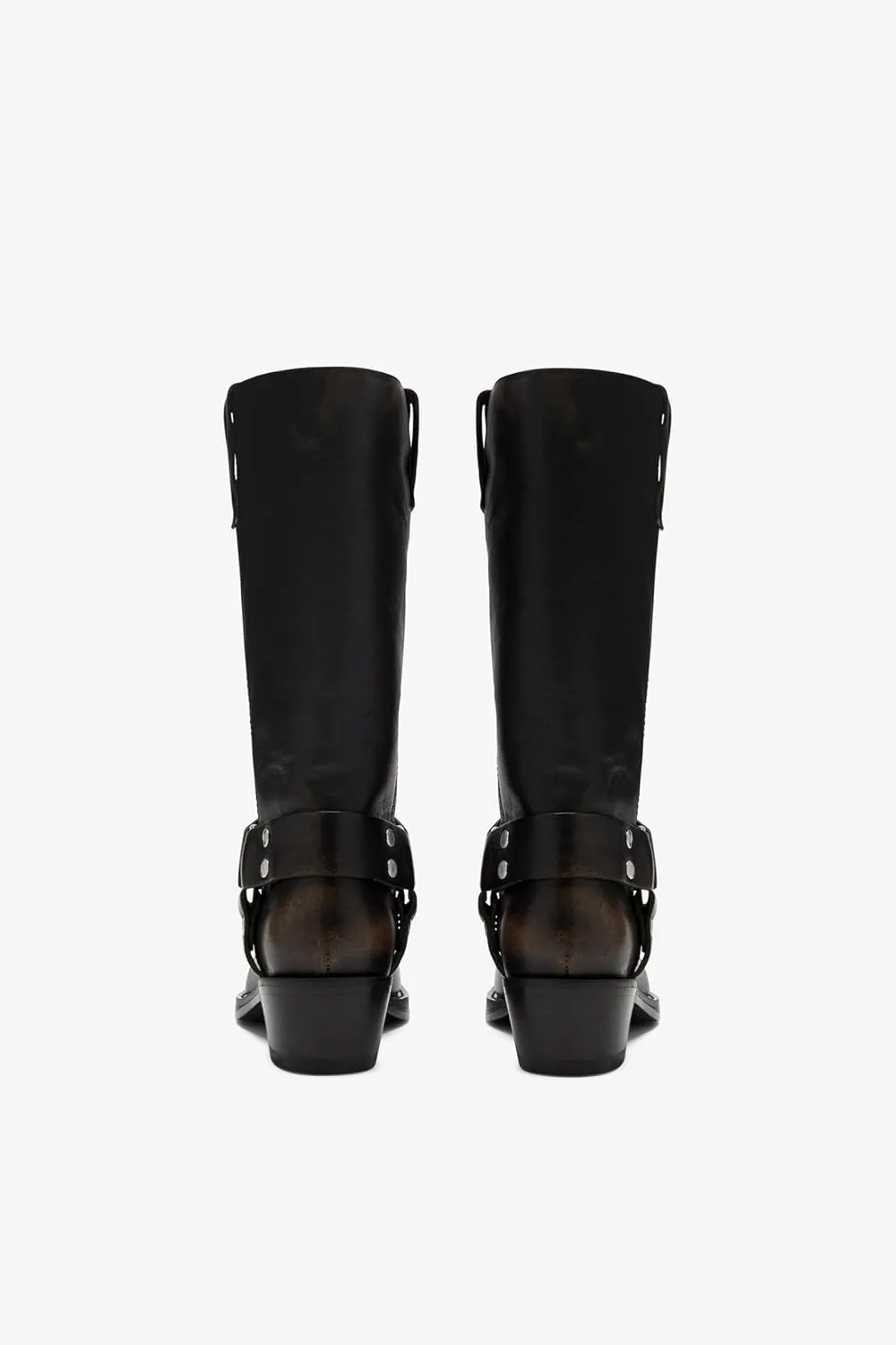 Women's Western Riding Boots Mid Calf Fashion Buckle Square Toe Chunky Heel Wide Calf Biker Boots Motorcycle Pull On Boots