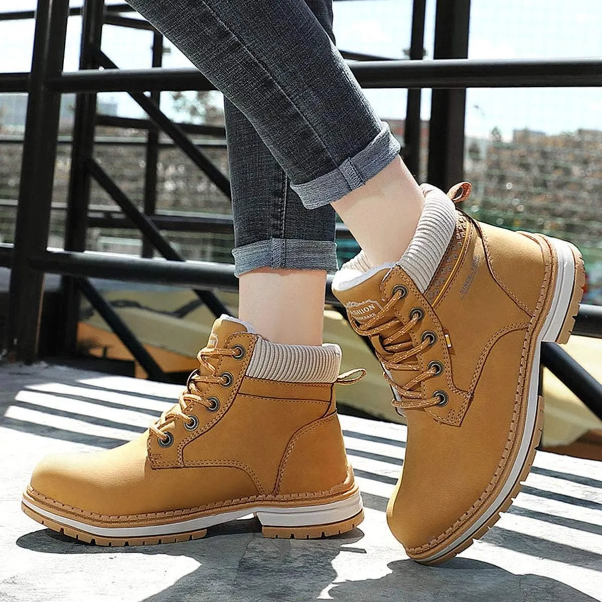 YUKTOPA Women's Waterproof Boots Winter Warm Fur Lined Snow Boots Women PU Leather Non Slip Outdoor Trekking & Hiking Walking Shoes