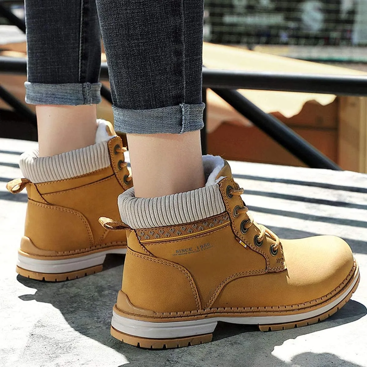 YUKTOPA Women's Waterproof Boots Winter Warm Fur Lined Snow Boots Women PU Leather Non Slip Outdoor Trekking & Hiking Walking Shoes