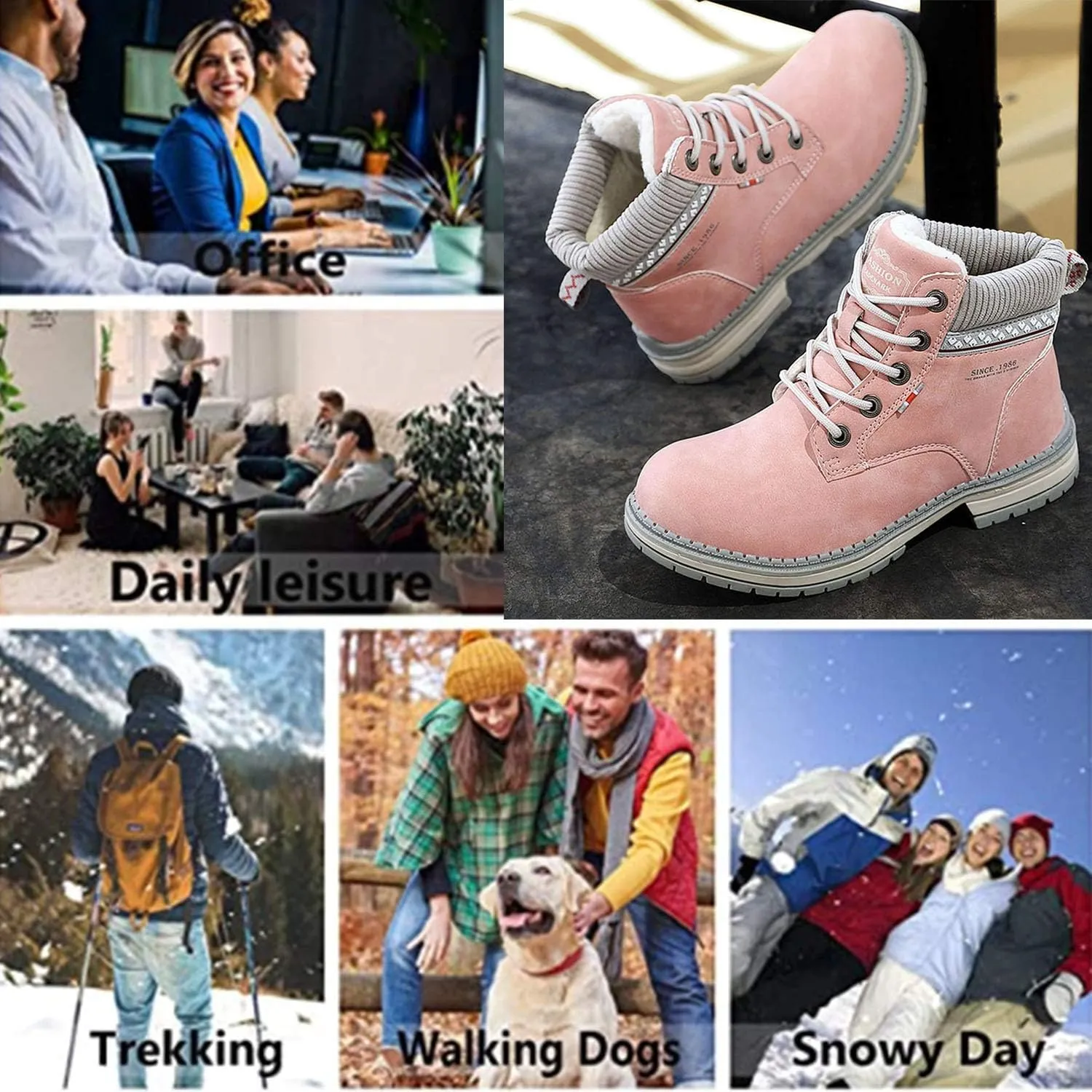 YUKTOPA Women's Waterproof Boots Winter Warm Fur Lined Snow Boots Women PU Leather Non Slip Outdoor Trekking & Hiking Walking Shoes