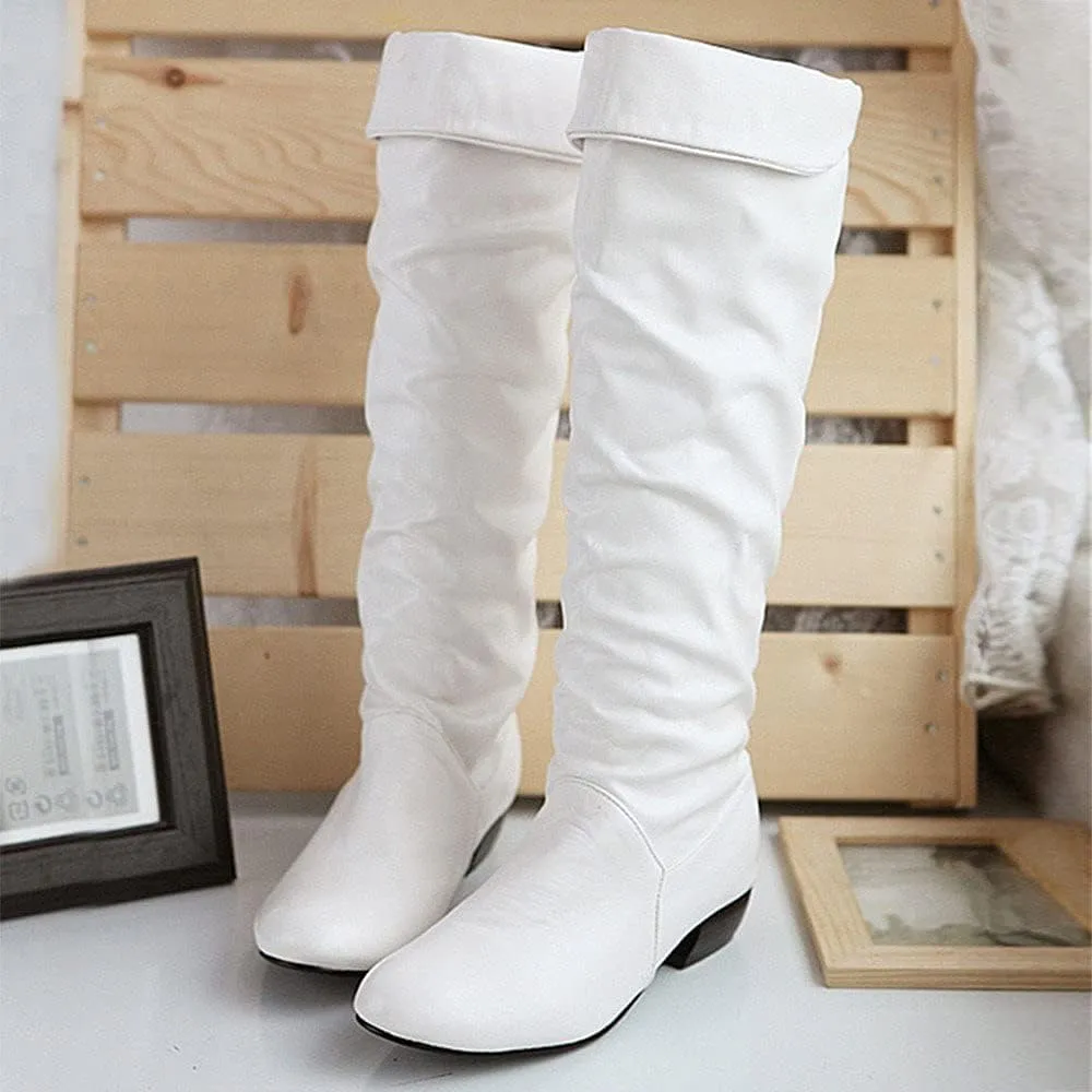 ZDLJYL Women's Stretch Knee High Boots Low Block Heel Riding Boots Ladies Elastic Fashion Winter Comfortable Black Boots