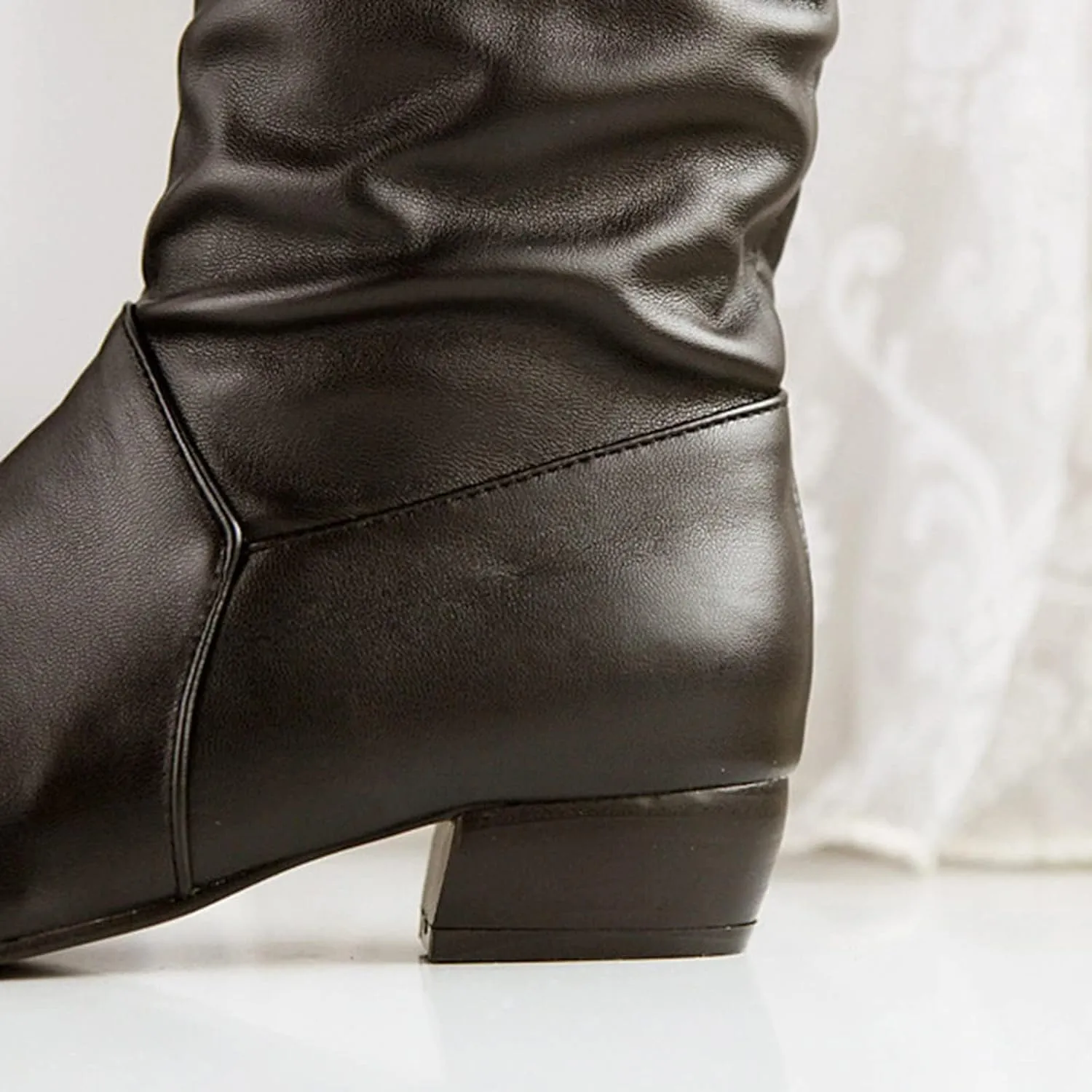 ZDLJYL Women's Stretch Knee High Boots Low Block Heel Riding Boots Ladies Elastic Fashion Winter Comfortable Black Boots